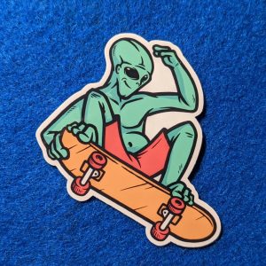 Alien Sticker Alien on a Skateboard Sticker UFO Sticker Laptop Sticker Waterbottle sticker