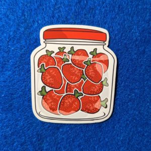 Strawberry sticker, Jar of Strawberries, Fruit Stickers, Cute Stickers, Laptop Stickers, Water bottle Stickers