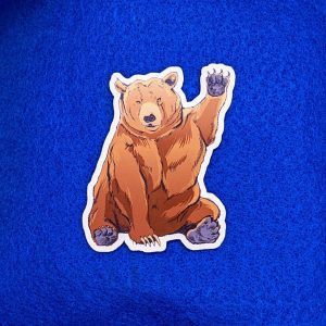 Cute Waving Grizzly Bear Sticker, Cute Sticker, Animal Stickers, Nature Stickers