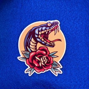 Snake and rose sticker | Traditional tattoo style art | Tattoo stickers, Snake Stickers