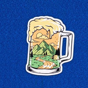Drinking beer on the mountain vinyl abstract sticker