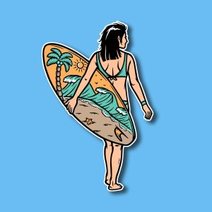 Catching Waves: Vibrant Surf Art Sticker | surfboard sticker, laptop sticker, water bottle decal, phone case sticker