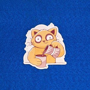 Twitchy cat pouring coffee sticker, cat sticker, coffee sticker, funny sticker