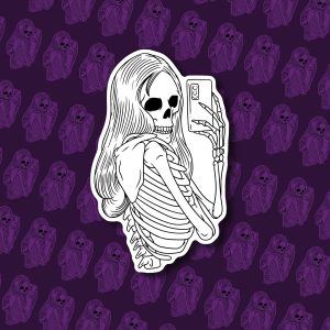 Skeleton Girl Selfy Sticker | Skeleton Sticker, Goth Sticker, Macabre Sticker, Skull Sticker