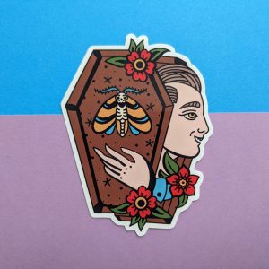 Traditional Tattoo Style Coffin Sticker // Laptop Sticker, Water bottle Sticker, Kindle Sticker