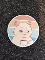 Tired cat drinking coffee, cat sticker, coffee sticker, funny sticker, tired sticker