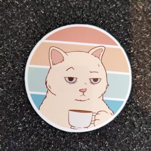 Tired cat drinking coffee, cat sticker, coffee sticker, funny sticker, tired sticker