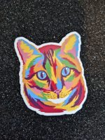 Cute Colorful Cat Sticker | Cute Sticker, Animal Sticker, Aesthetic Sticker, Laptop Sticker