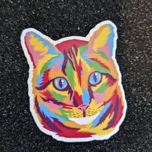 Cute Colorful Cat Sticker | Cute Sticker, Animal Sticker, Aesthetic Sticker, Laptop Sticker