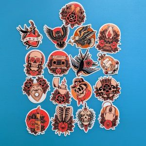 Old school Tattoo Sticker Pack | 17 Aesthetic Tattoo Stickers for Laptops, Water Bottles, etc
