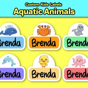 Cute Custom Daycare Labels | 12 Dishwasher Safe Labels | Aquatic Animal School Supply Labels