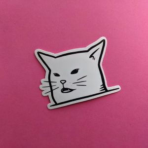 Smudge the Cat Meme Sticker | Confused cat at dinner | Funny sticker, Cat Sticker, Laptop Sticker