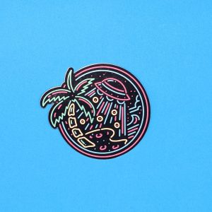 Neon beach invasion UFO Sticker - Neon Stickers - Alien Stickers - Cool Stickers