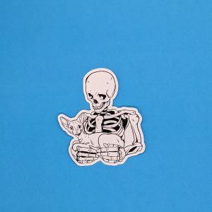 Skeleton holding a sphynx cat sticker - Skeleton Stickers - Cat stickers - Skull Sticker - Laptop sticker