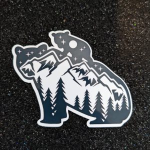 Mama Bear With Cub Nature Sticker, Animal Stickers, Camping Stickers, Northern Sky
