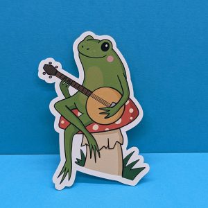 Happy Banjo Frog Sticker | Laptop Sticker, Mushroom Sticker, Banjo Sticker, Cute Sticker