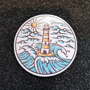 Waves crashing lighthouse sticker, Ocean sticker, Waves sticker, Cool Sticker, Laptop sticker