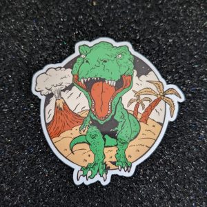 Awesome T REX Running From Volcano Sticker, Dinosaur Sticker