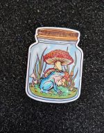 Frog and Mushroom in a Mason Jar Sticker, Frog Sticker, Mushroom Sticker