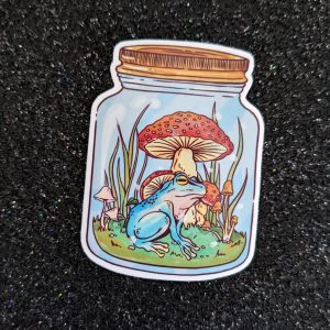Frog and Mushroom in a Mason Jar Sticker, Frog Sticker, Mushroom Sticker