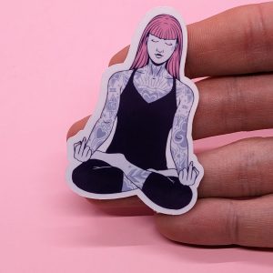 Tattooed Yoga Girl Sticker - Yoga Sticker, Middle Finger, Tattoo Sticker, Laptop Sticker