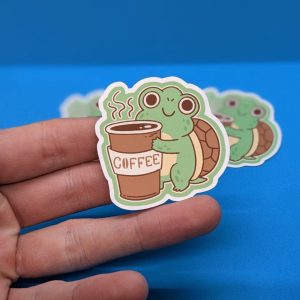 Cute Coffee Turtle Sticker - Laptop sticker, Kindle Sticker, Vinyl Sticker