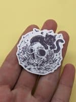 Skull Companion Sticker | Black Cat Sticker, Cute Sticker, Goth Sticker, Laptop Sticker, Skull Sticker