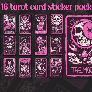 Tarot Vision Sticker Set - Set of 16 Tarot Card Stickers - Vinyl Decals for Mystical Decor