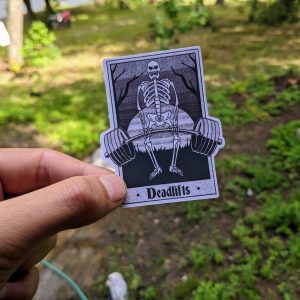 Skeletal Strength Tarot Sticker - Deadlifting Skeleton Sticker, Workout Sticker, Fitness Sticker, Weightlifting sticker