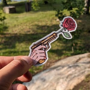 Comic Book Style Rose in Barrel Sticker