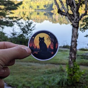 Gothic Halloween Black Cat Sticker – Creepy-Cute Vinyl Decal for Spooky Home Decor