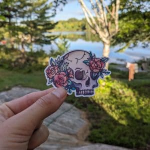 Watercolor Floral Skull Sticker - Beautifully Detailed Floral Design with a Spooky Twist