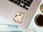 Spooky and Caffeinated: A Tired Ghost Halloween Sticker for Coffee Lovers - Coffee Sticker