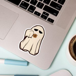Spooky and Caffeinated: A Tired Ghost Halloween Sticker for Coffee Lovers - Coffee Sticker
