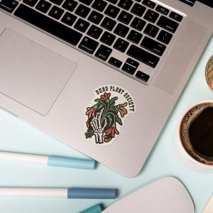 Dead Plant Society Sticker: Skeleton Hand Holding a Dead Plant - Gothic Vintage Style