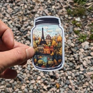 Paris in a Jar - Miniature Cityscape with Paris France Travel Sticker