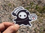 Cute Kawaii Grim Reaper Sticker - 'Free Hugs' - Quirky Decal for Laptops, Journals, Kindles