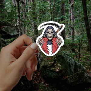 Grim Reaper with Broken Heart Sticker - Gothic Aesthetic Sticker for Kindles, Laptops, Water Bottles