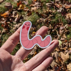 Happy Lil Worm Sticker | cute sticker, vinyl sticker, laptop decal | sticker for hydro flask, laptop, phone, kindle, planner