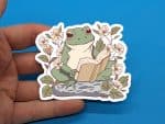 Cottagecore Bookish Frog Sticker // Cute Reading Decal for Journals, Notebooks, Laptops