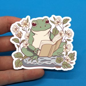 Cottagecore Bookish Frog Sticker // Cute Reading Decal for Journals, Notebooks, Laptops