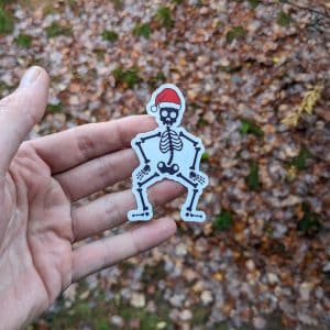 Dancing Christmas Skeleton Sticker - Xmas Macabre Decal for Laptops, Kindles, Waterbottles