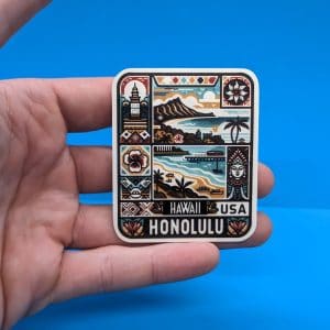 Honolulu Travel Sticker // Hawaii Decal for suitcase, laptop, car or water bottle, luggage tag, travel gift