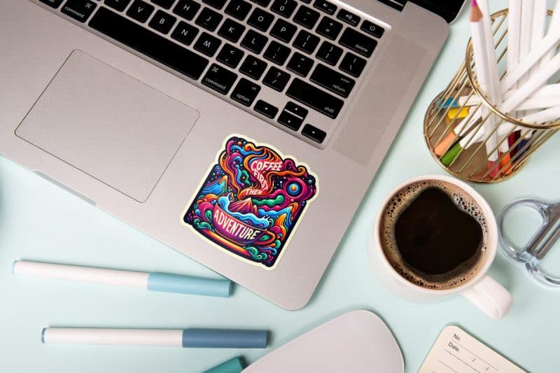 Coffee first, then adventure sticker // Psychedelic art aesthetic Decal for Laptops, water bottles, journals, kindles - Image 5