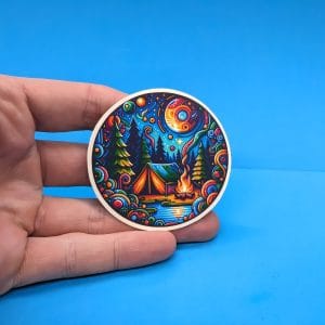 Trippy Camping Sticker // psychedelic art // nature outdoors decal for laptops, water bottles, cars