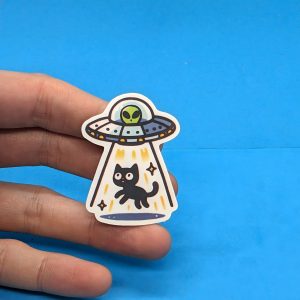 UFO Cat Sticker / Kitty Sticker / Vinyl Sticker / Journaling / Scrapbooking / Hydroflask Sticker / Black Cat / Alien / Alien Sticker