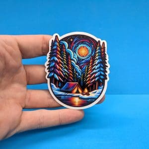 Winter Camping Sticker // psychedelic art // Celestial Aesthetic Decal for Laptops, Hydro Flasks, Journals, Kindles
