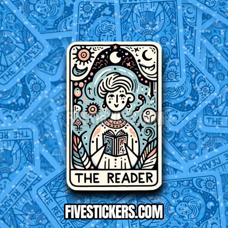 the reader, bookish tarot card sticker